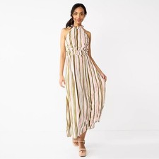 Nine West Multicolor Striped Halter Neck Maxi Dress Large