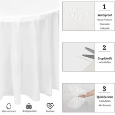 Lot of 13 TABLECLOTHS 96" ROUND WHITE PEVA PLASTIC DISPOSABLE OCCASION EVENTS
