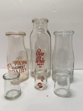 Vintage Milk Cream Bottles, 3 1/2 Pint, 3 - 1 3/4 Single Serve Creamers