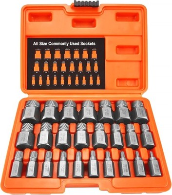 25-Piece Easy Out Screws Bolt Extractor Socket Set Hex Head Rounded Bolt Remover