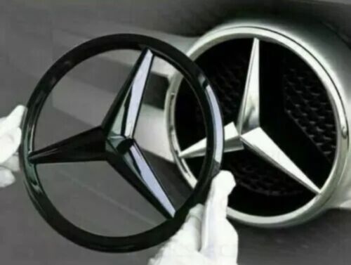 Mercedes Front GLÄNZEND SCHWARZ Grillabzeichen Abdeckung 18,8cm A C CLA GLA ML CLS E KLASSE - Bild 6 von 12