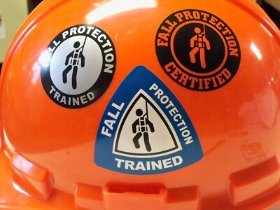 3 Hard Hat Stickers Fall Protection Trained Certified Bump Cap Helmet Decals