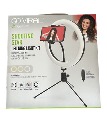 DigiPower 10'' Ringlicht mit Standfuss, 3 Beleuchtungsmodi und 10 Helligkeitsstuf
