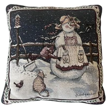 Snowman Lady Tapestry Pillow By SANDI GORE EVANS