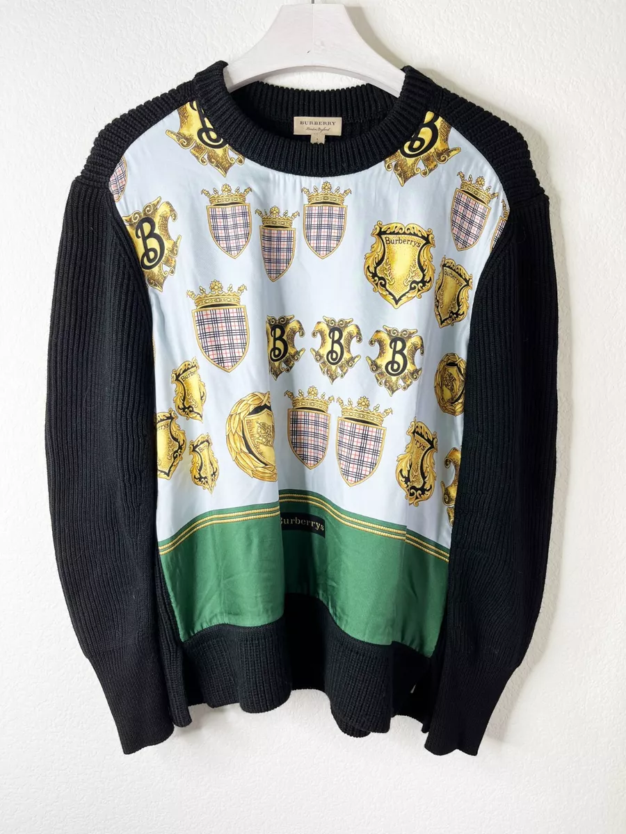 Burberry Women Wool Silk Black Logo Royal Badge Sweater Size L eBay
