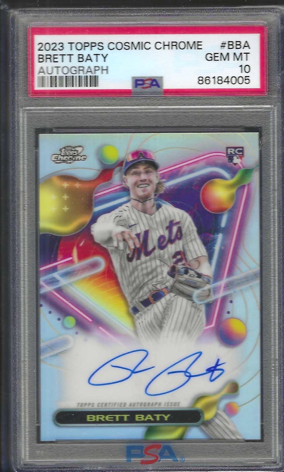 BRETT BATY 2023 TOPPS COSMIC CHROME ON CARD REFRACTOR AUTO RC PSA 10 GEM MINT