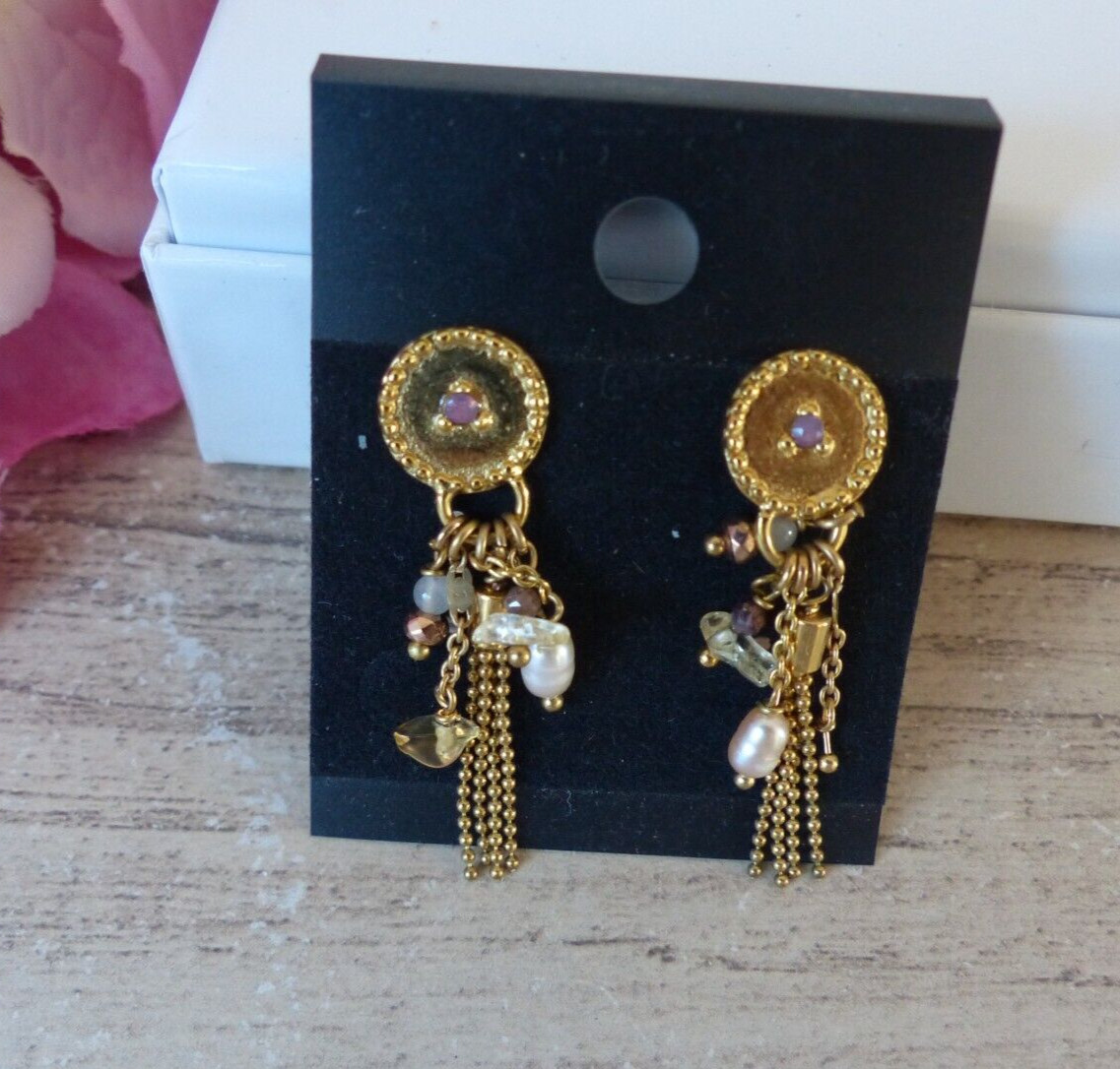 Boucles d'oreilles pampilles acier doré anti-allergie avec perles