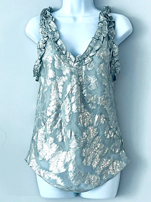 H&M Conscious Exclusive Women Top Blouse Ruffles Sleeveless Lined Metallic 4