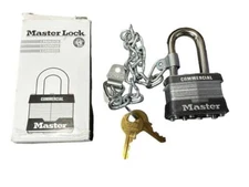 NEW Master Lock Padlock 1KALF With Collar & Chain Keyed Alike 3/4" 1.5"