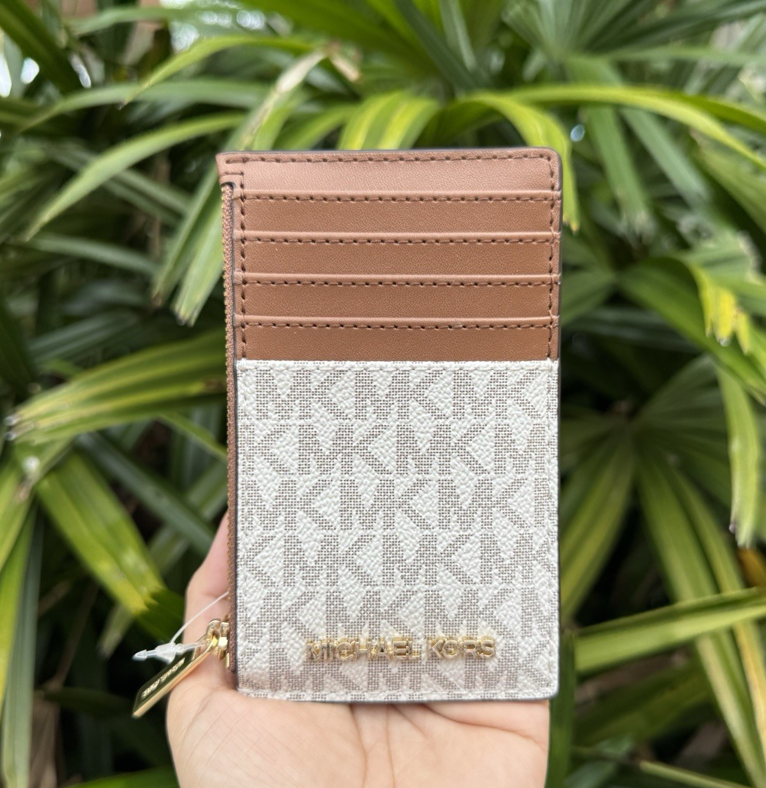 MICHAEL KORS JET SET TRAVEL CARD CASE WALLET MK VANILLA/BROWN | eBay