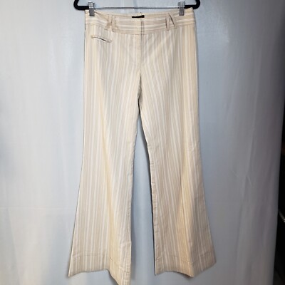 BCBGMAXAZRIA Pants Womens 6 Beige White Striped Lightweight Flared Cuff Y2K VTG