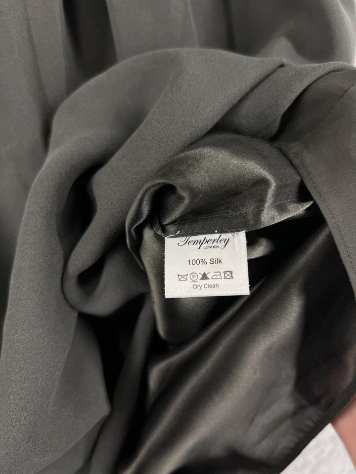 Vestido Temperley London para mujer 8 gris 100 % seda ojo de cerradura bordado en la espalda Foto 4 de 4