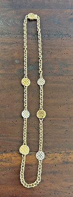 COACH Gold Tone Statement Necklace Crystal Pave Circle C Multiple Pendants HTF