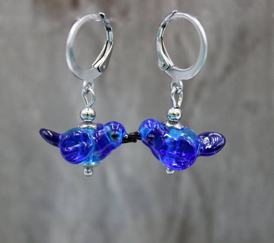 Vogel Ohrringe Ohrhänger Damen Bird Blau Türkis Lampwork Perlen Glas #LA068 - Bild 3 von 4