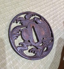Japanese Antique Tsuba of Katana Samurai Sword Guard Iron Rare Design 74-B22