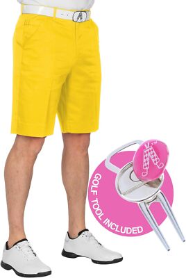 Royal and Awesome Men`s Golf Shorts YOLO Yellow Golf Shorts + Tool W 30 - 44