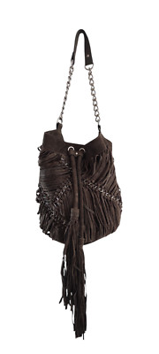 VTG Zara Western Cow Leather Boho Suede Fringe Leather Shoulder Hobo Khaki Bag