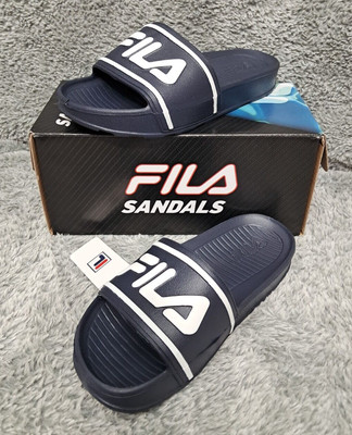 New FILA Sandals Youth Sz 1 Boys Kids Sleek Slides Logo Slip-On Flip Flop Shoe