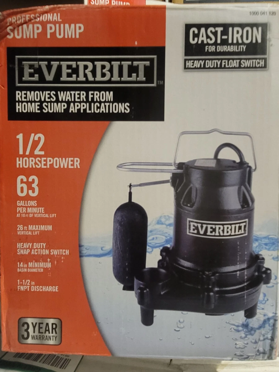 Everbilt 1 2 HP Professional Sump Pump Cast Iron Built 63gpm HD