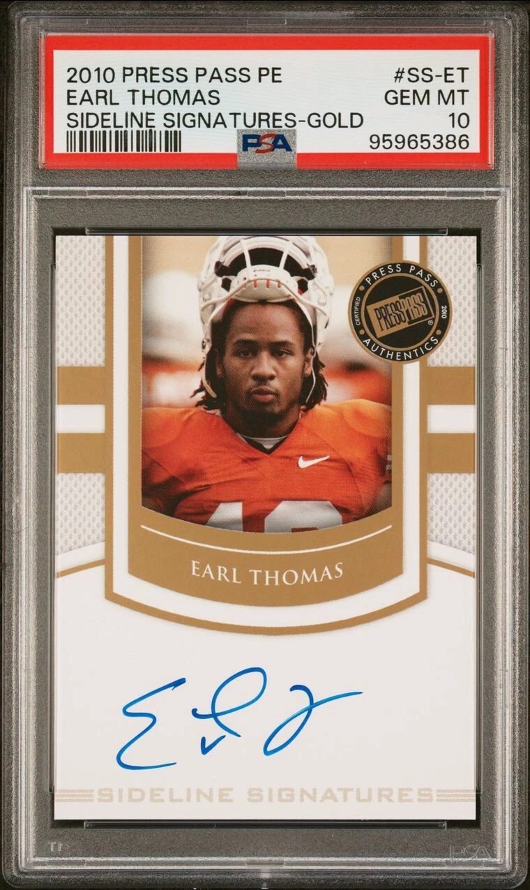Earl Thomas Press Pass PE Sideline Signatures #SSET Gold