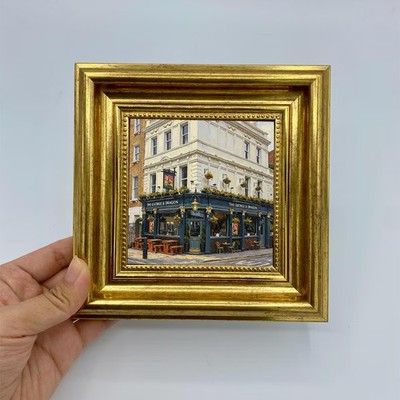 Europäische Ecke Cafe Holz Wandbild Handgemalt Individuell Original Ölgemälde