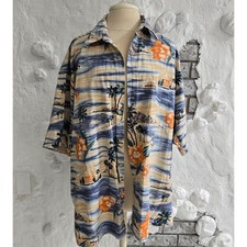 Pierre Cardin Mens Tropical Hawaiian Shirt Cotton Sunset Palm Tree Hibiscus XL