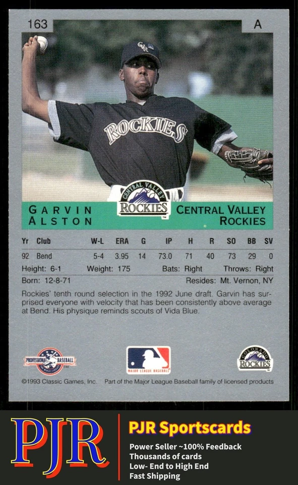 Garvin Alston 1993 Classic Best #163 Central Valley Rockies - Image 2 of 2