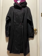 Mycra Pac Now Reversible Fuscia/ Black Raincoat Pleated Hooded Collar Designer M