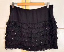Vintage Blugirl Blumarine Vintage Mini Skirt Black , Ruffles, Stones, IT44.