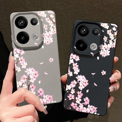 Pflaumenblüten-Silikonhülle für Xiaomi Redmi Note 14 13 12 11 Pro 13C 13T Cover