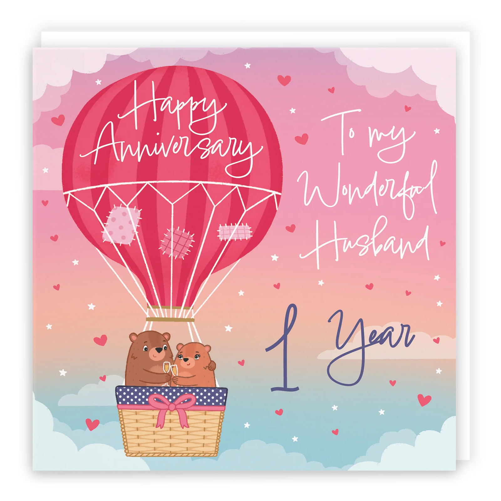 1st Husband Hot Air Balloon Anniversary Card Cute Bears
