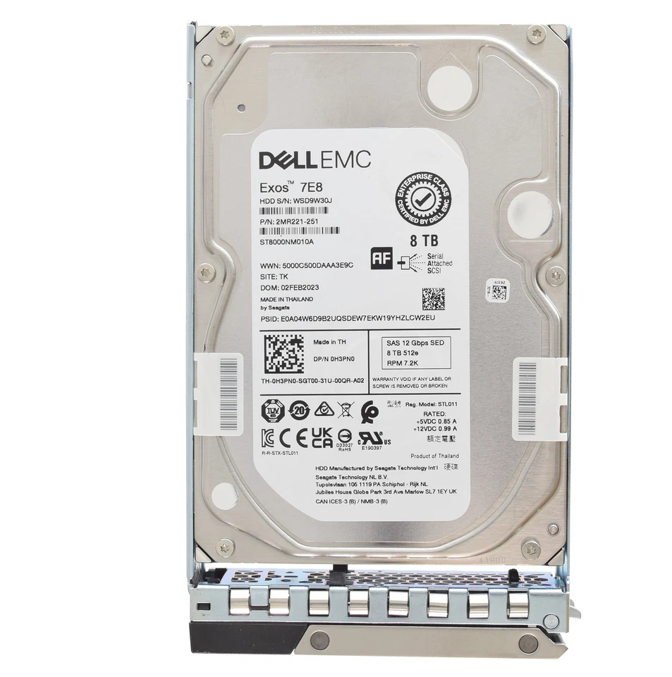 Dell Seagate Exos 7E8 3,5" 8TB 7,2K 12GBPS 512e SED SAS HDD - H3PN0 ST8000NM010A