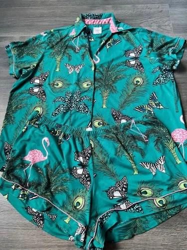 CHELSEA PEERS NEW YORK LADIES SHORTIE PYJAMAS,TURQUOISE MIX COLOUR,SIZE 20