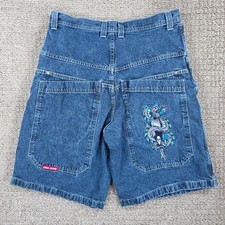 JNCO Jeans Dragon Embroidered Baggy Jorts Shorts Mens 36 Blue Vintage Y2K Skate