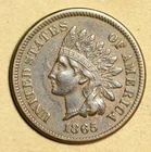 1865 Fancy "5" Indian Cent Nice Original AU --  No Reserve