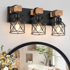 FadimiKoo 3-Light Farmhouse Vanity Light for Bathroom, Wood 3-Lights, Black