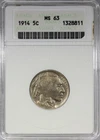 1914 P • Buffalo Nickel 5C - ANACS MS63 Old Soap Box Holder (Better Date!!) #225