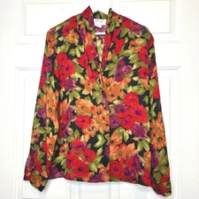 TESS Vintage Floral Print Button Front Long Sleeve Blouse Top Size 8