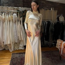 1930s collared liquid satin bridal gown