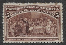 MMK Philately: US Scott #234 Unused Regum Faults Columbian 5c Chocolate SCV $50