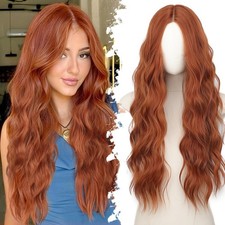 Ginger Long Wavy Wig For Women Red Synthetic Hair 26" HD Lace Natural Hairline