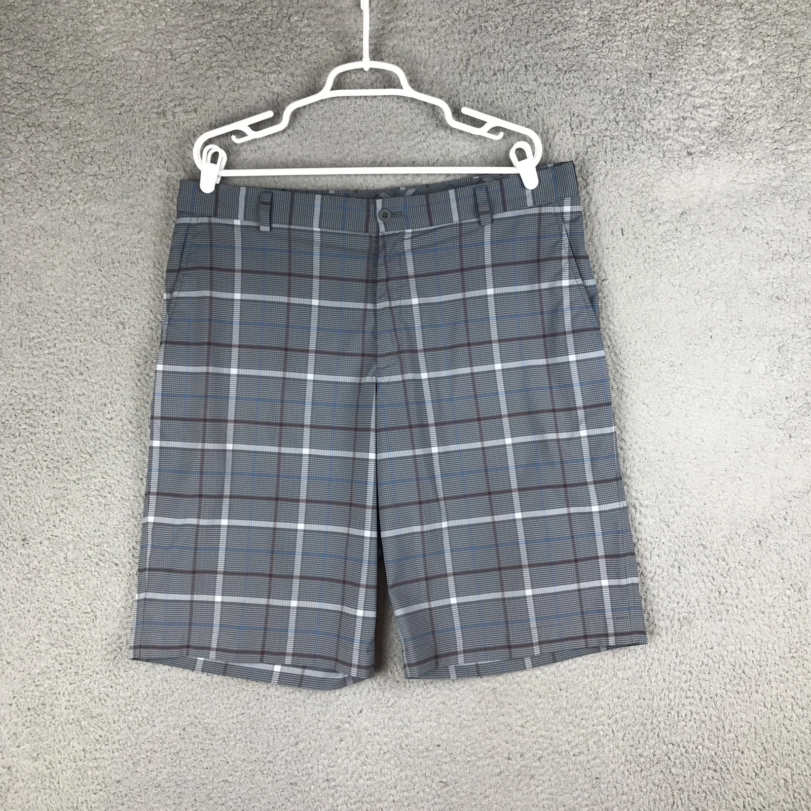 Nike Pantaloncini Golf Uomo 36 Grigio Blu Plaid Dri Fit Elasticizzati Poliestere Spandex Logo