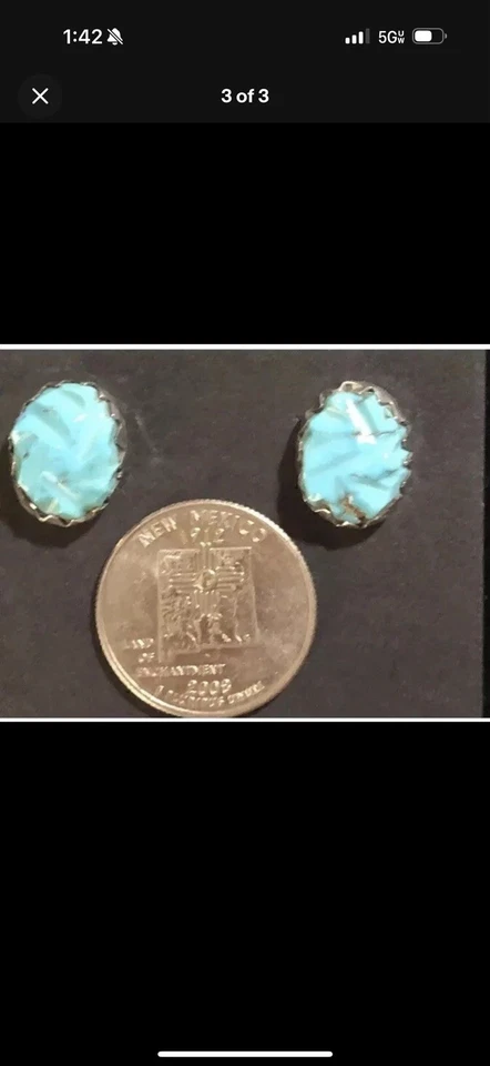 Pendientes Navajo Nativo Americano Plata Esterlina Kingman Turquesa (12-15mm) De Colección Foto 3 de 3