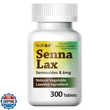 HealthA2Z® Senna Laxative | 300 Count | Sennosides 8.6mg | Natural Vegetable 