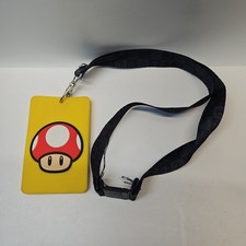 Super Mario Mushroom ID Silicone Cover On Lanyard Card 4"x2.5"