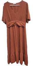Anna-Kaci BOHO Maxi Dress Size XL Orange Swiss Dot Smocked Short Sleeve Casual