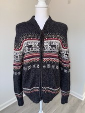 Vintage Tiara International Reindeer Fair Isle Sweater M Zip Shoulder Pads 2000s