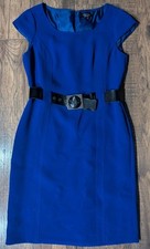 Tahari Essentials Bright Violet Sheath Dress Black Pantene Leather Belt Size 6