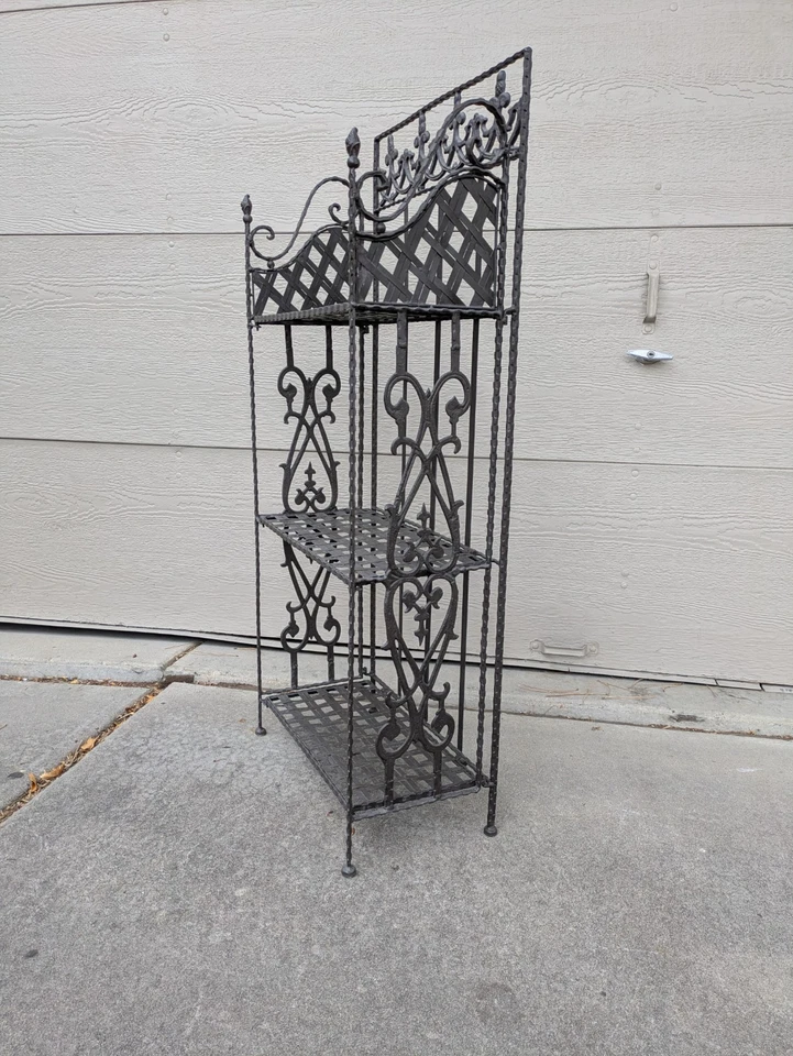 Vintage Rustic Wrought Iron Metal Folding Book Shelf Bakers Rack Etagere Stand - Image 2 of 4
