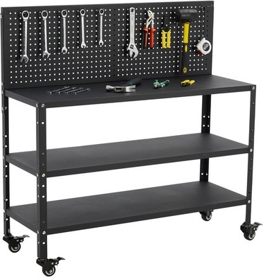 Heavy Duty Steel Workbench with Pegboard Tool Storage Shelves Garage Workbench